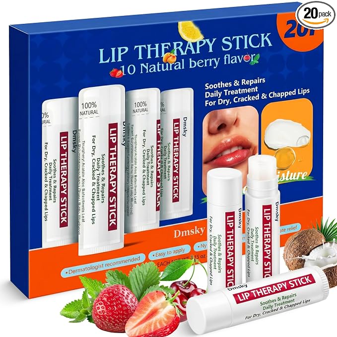 Dmsky Lip Therapy Lip Balm Stick, 10 Natural Berry Flavor Healing Hydrating by DMSKY