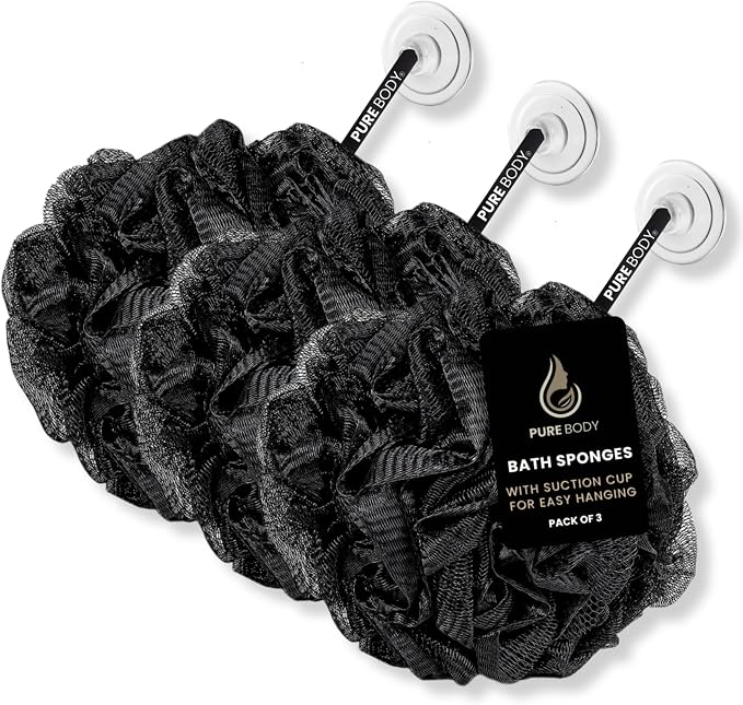 Large Black Bath Sponge, Gentle Exfoliation Mesh Sponges, Long Lasting Loofah - Image 3
