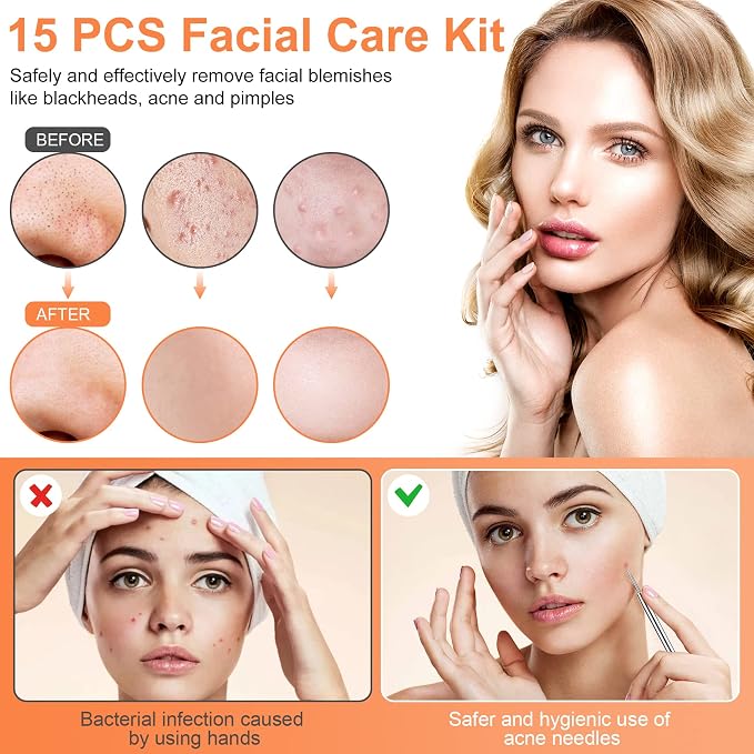 Pimple Popper Tool Kit, IUMAKEVP 15 PCS Professional Stainless Steel Blackhead - Image 5