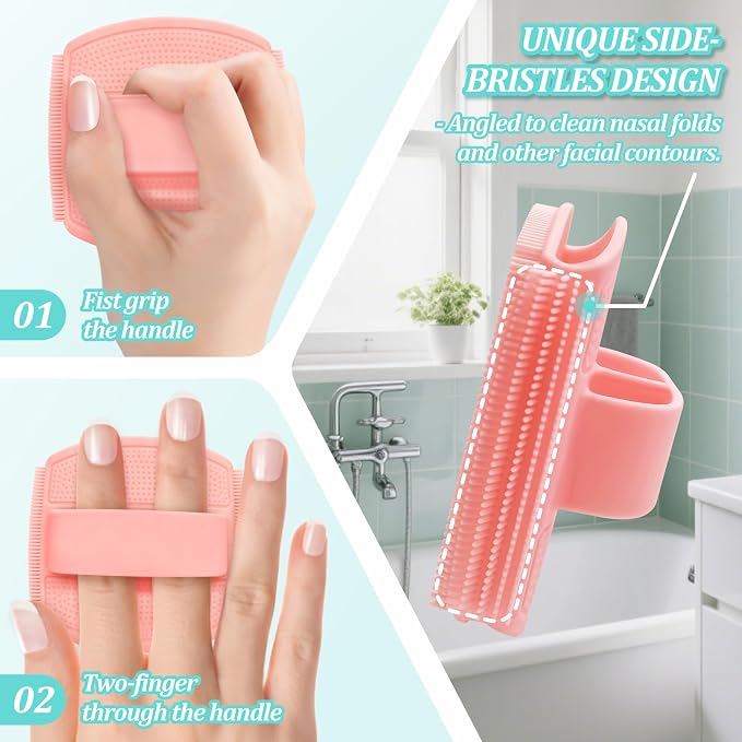 Silicone Back & Face Scrubber & Bath Glove Set 3PCS, 13.4'' Gentle Back Scrubber - Image 4