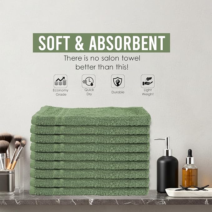 24 Pack Green Hand Towel 100% Cotton Spa Towel – 16x26 inches Highly Absorbable - Image 2