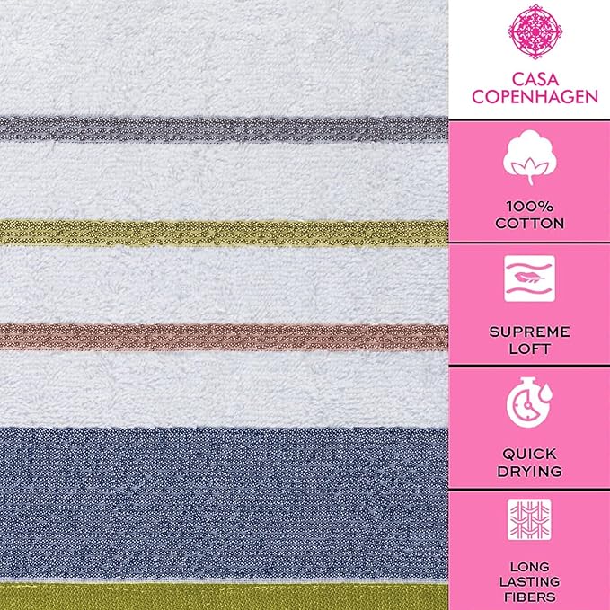 CASA COPENHAGEN White Bay 6Pcs 100% Egyptian Cotton Large Designer Towels Gift - Image 4