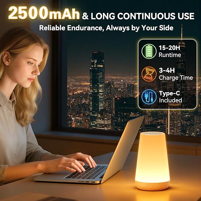 Auxmir LED Night Light Bedside Lamp Touch and Remote Control Dimmable Tabletop - Image 5