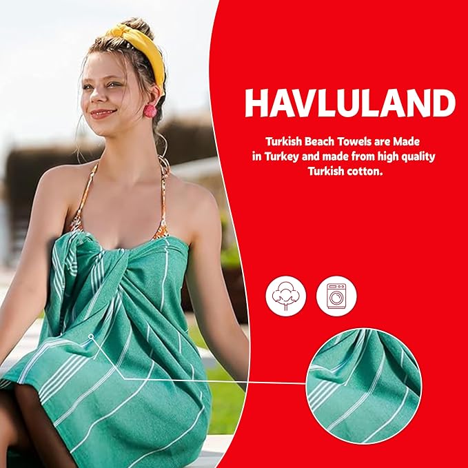HAVLULAND Turkish Beach Towels, Oversized 40"x72" Turkish Bath Towel, Highly - Image 2