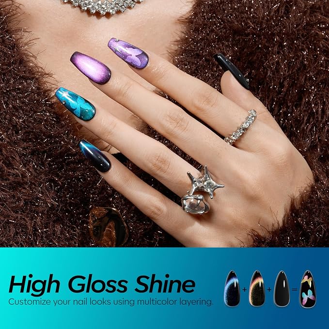 modelones Cat Eye Gel Nail Polish Set, 6 Colors Holographic Colorful Rainbow - Image 4
