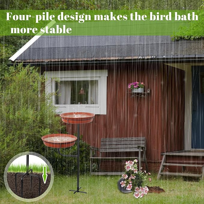 Freestanding Birdbaths Bowl Outdoor, Standing Garden Bird Bath Bird Feeder & - Image 3