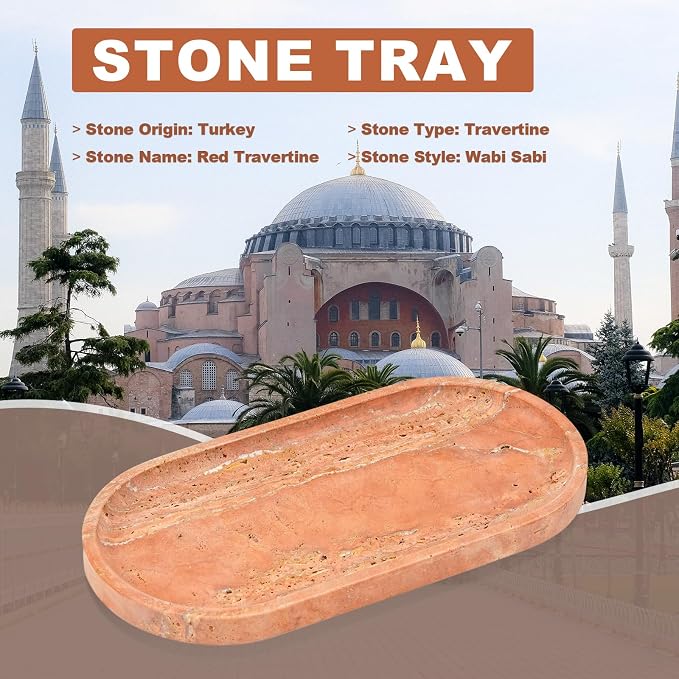 Koville Turkish Natural Travertine Tray, Countertop Organizer, Catchall - Image 4