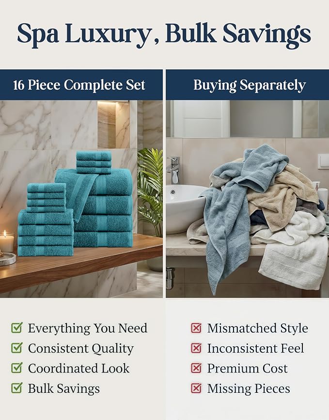 LANE LINEN Luxury Cotton Bath Towel Set of 16 - Image 6