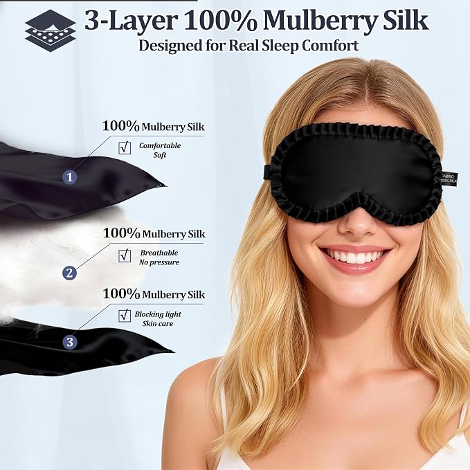 Silk Sleep Mask for Women, 100% Mulberry Silk Eye Mask, All-Silk Filled - Image 2