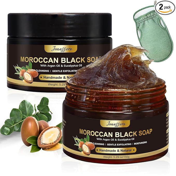 2 Pack Moroccan Black Soap Hammam, Morocco Body Scrub by Joanssore