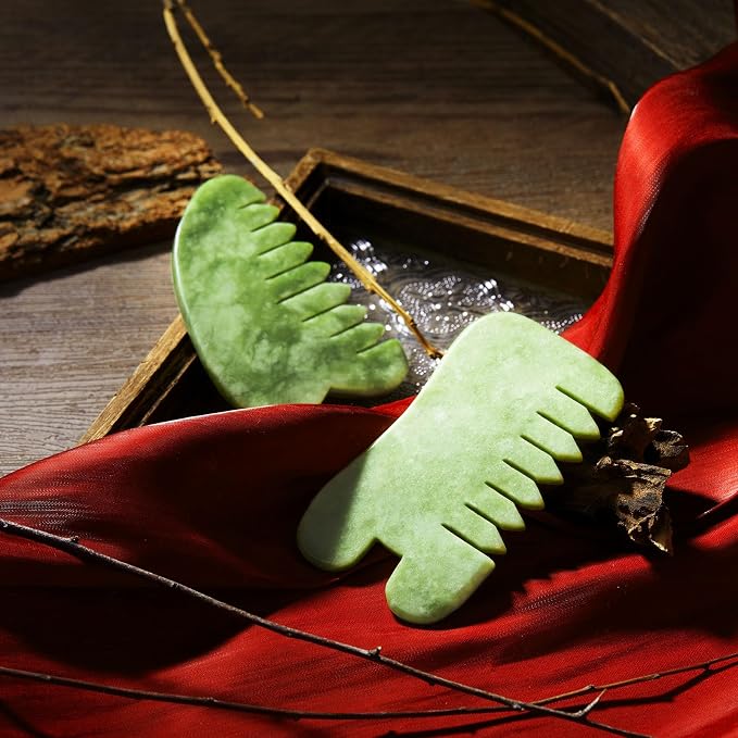 BBTO 2 Pcs Jade Comb for Scalp Massage Gua sha Comb for Head Body spa Hair - Image 3