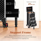 Rolling Makeup Train Case with 3 Drawers, Nail Trolley Cart Salon Station - Image 8