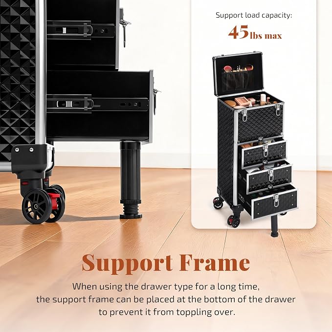 Rolling Makeup Train Case with 3 Drawers, Nail Trolley Cart Salon Station - Image 8
