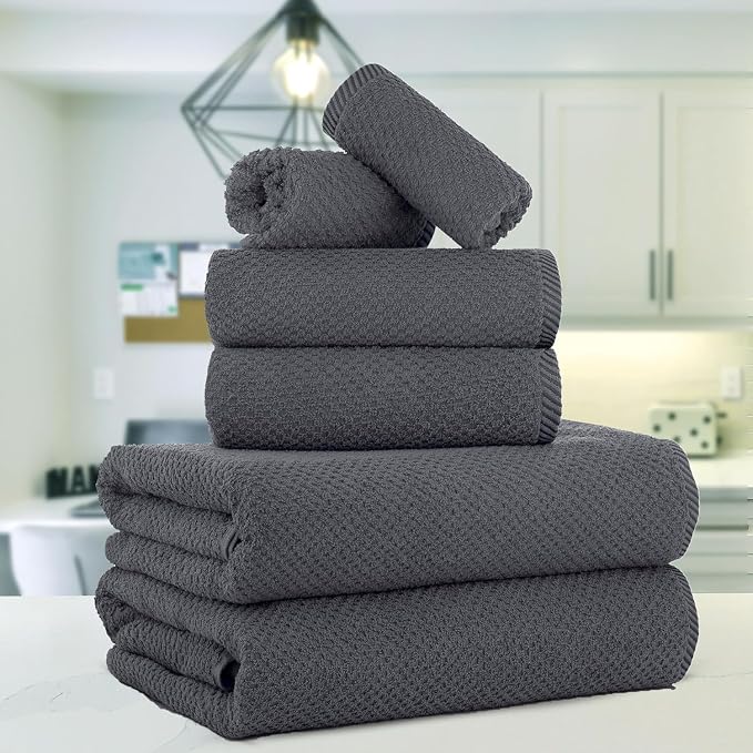 CASA COPENHAGEN Popcorn 6Pcs 100% Egyptian Cotton Large Designer Towels Gift - Image 2