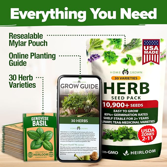 HOME GROWN 30 Herb Seeds for Planting 10, 900+ Non-GMO Heirloom Seeds | Extra - Image 8