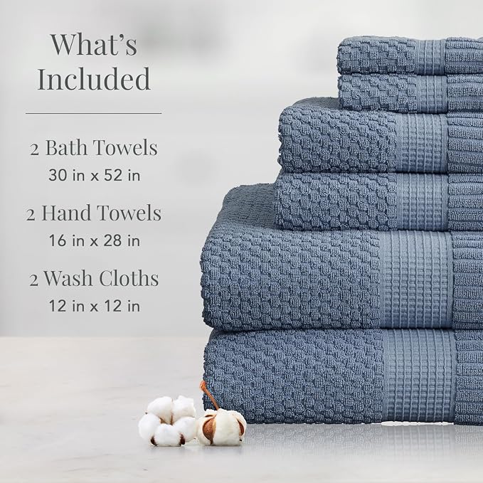 NY Loft 100% Cotton 6 Piece Bath Towel Set | Blue Towels | Oeko-TEX® Standard - Image 2