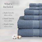NY Loft 100% Cotton 6 Piece Bath Towel Set | Blue Towels | Oeko-TEX® Standard - Image 2