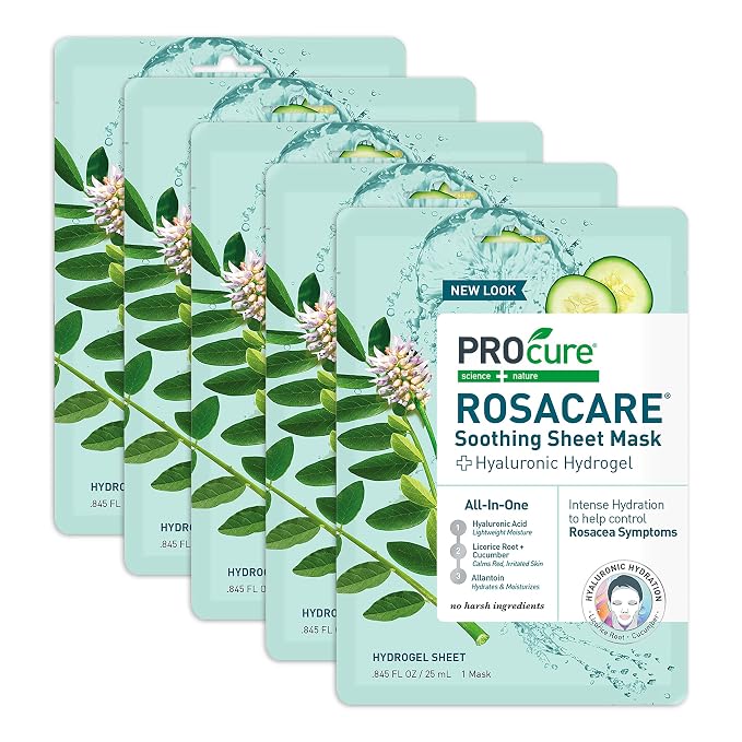 PROcure Rosacare Redness Relief Sheet Face Mask – 5 Pack – Hyaluronic Acid by PROcure