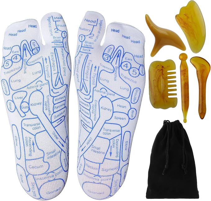Reflexology Socks with Beginner Acupoint Massage Tools Set of 5 by GreatCase