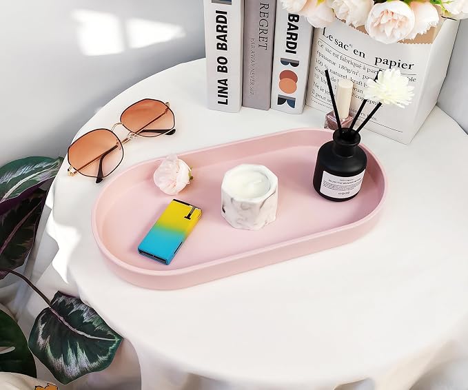 Pink Small Tray, Oval Tray for Kitchen Counter, Bathtub Bathroom Vanity Items - Image 4