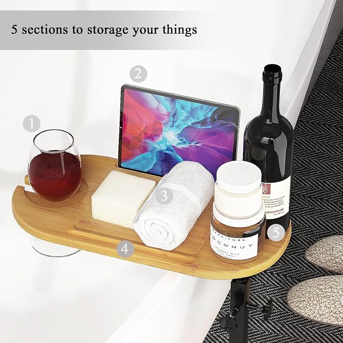 Bamboo Bathtub Tray Table with Adjustable Height, Enhanced Stability, - Image 5