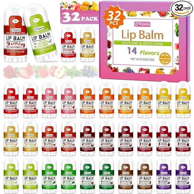 Yopela Mini Lip Balm Bulk 32 Pack, Natural Lip Balms by yopela