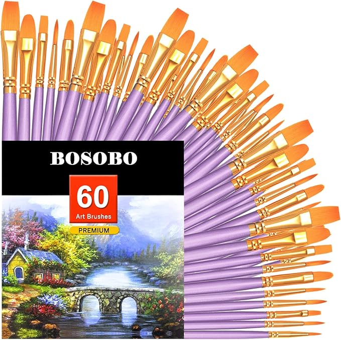 BOSOBO Paint Brushes Set, 6 Pack 60 Pcs Round Pointed Tip Paintbrushes Nylon by ArtistPaintBrushesSet