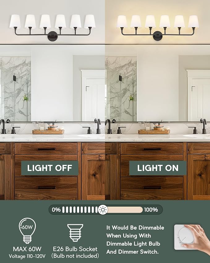 Bathroom Light Fixtures, 42 Inch Matte Black Vanity Lights - Image 6