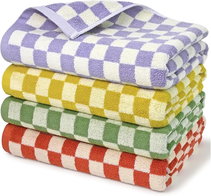 Jacquotha Checkered Bath Towels Set of 4-100% Cotton Towels by Jacquotha