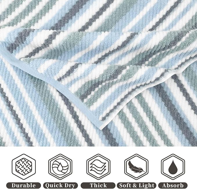 100% Cotton Blue Striped Hand Towels Set of 4, 16x27 Inches, Quick Dry & Highly - Image 2