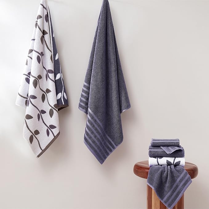 Modern Threads Natural Vine 6-Piece 100% Cotton Towel Set – Yarn Dyed Jacquard - Image 2