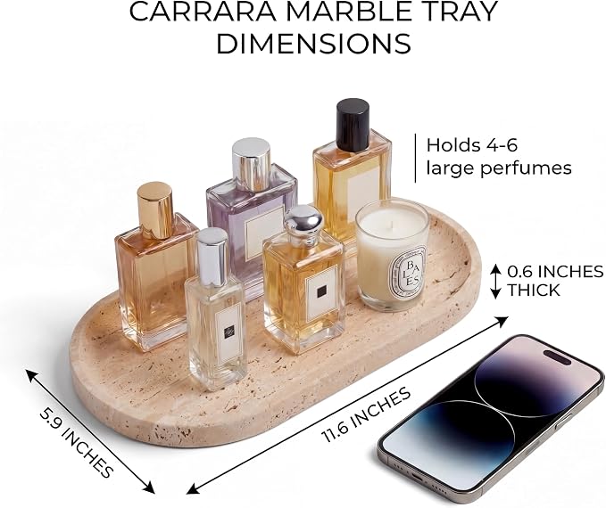 YKAJO Oval Real Marble Tray for Bathroom Kitchen Counter Stone Decorative - Image 3
