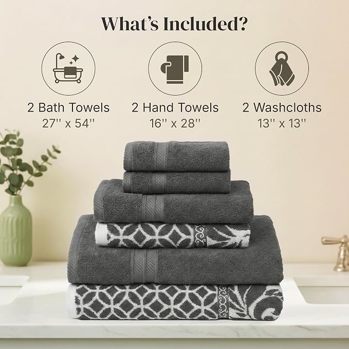 Modern Threads Botanical Vine 6-Piece 100% Cotton Towel Set – Reversible Yarn - Image 3