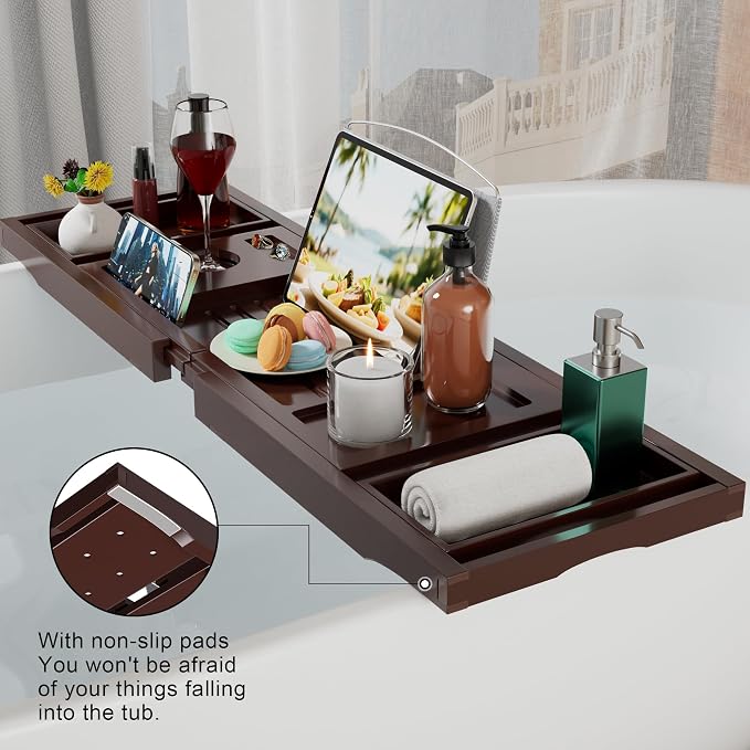 Bathtub Caddy Tray for Tub, Foldable Bath Table Trays, Bamboo Shelf - Image 5