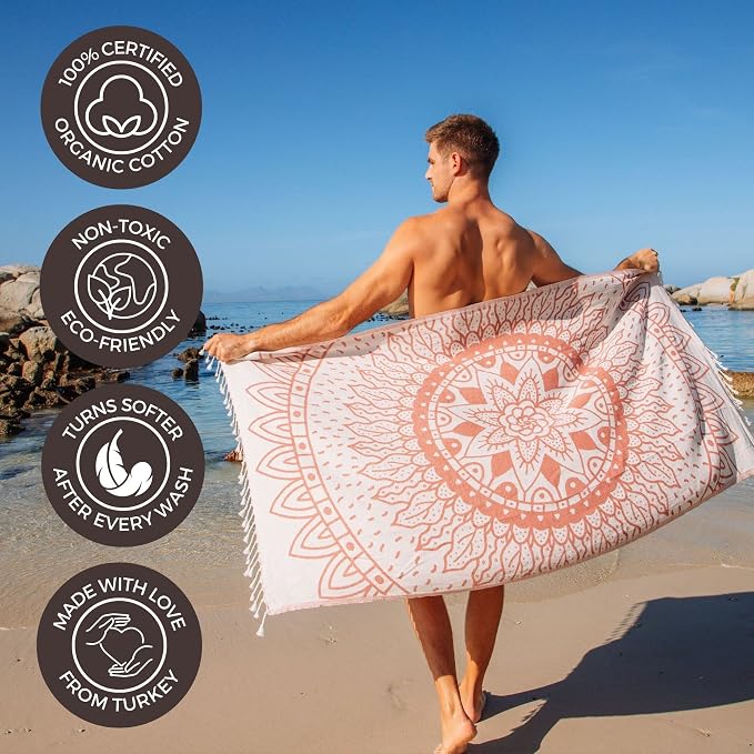 FESHKA Sand Proof Turkish Beach Towel – Oversized, Quick Dry & Lightweight - Image 4