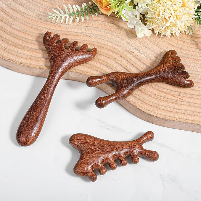 3 Pack Wooden Massager Comb Gua Sha Scraping Massages 6 Claws Meridian Massager - Image 3