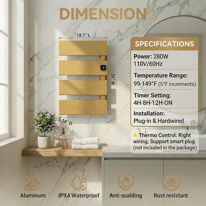 Electric Towel Warmer, Heated Towel Rack - Image 6