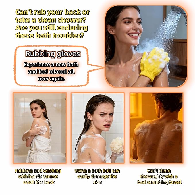 Exfoliating Shower Gloves, 2 Pairs Reinforced Nylon Bath Scrubbing Mitts - Image 8