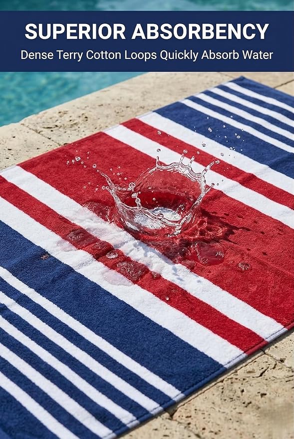 Premium Terry Cabana Beach Towel, Soft Plush Cotton Pool Towel, 30” x 60” - Image 6