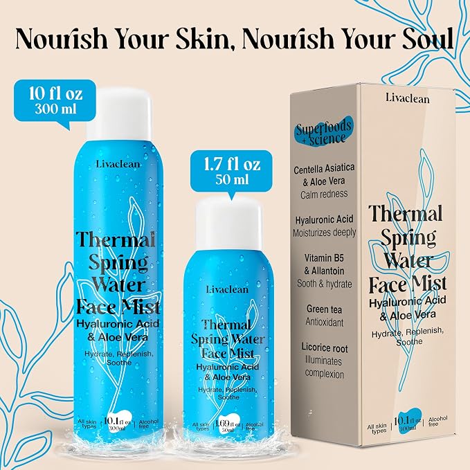 300ml + 50ml Thermal Spring Water Face Spray Mist Hydrating w/ Hyaluronic Acid - Image 2