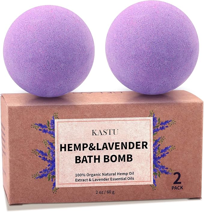 Bath Bombs, 2 Pack Fizzy Spa Gift Natural Hemp Oil Extract and Lavender by Focusingonbathingproducts