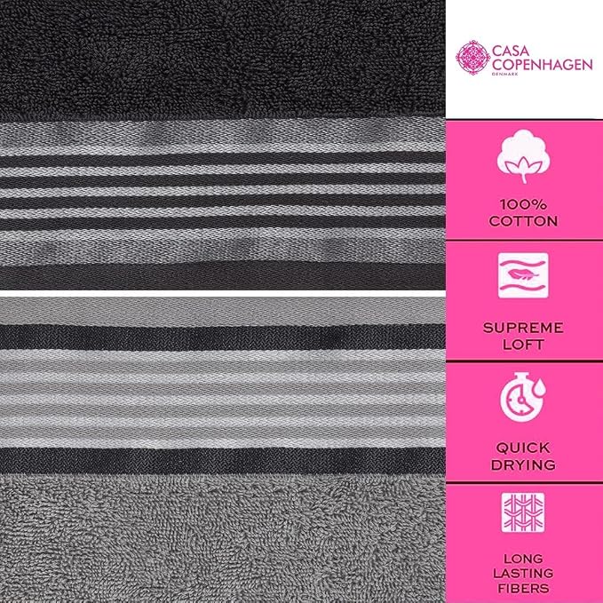 CASA COPENHAGEN® He & She 10 Pieces Hand Towel Set, Granite Grey + Mirage Grey - Image 4