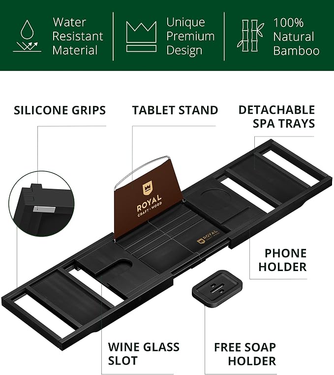 ROYAL CRAFT WOOD Premium Foldable Bathtub Tray Caddy - Image 4