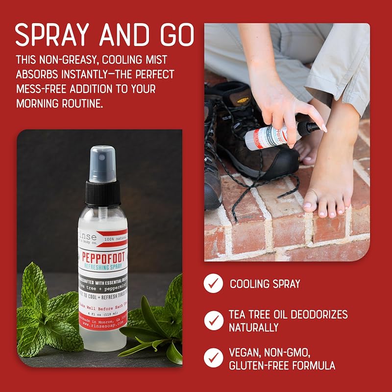 Rinse Bath & Body Peppermint Foot Spray - 4oz Handmade All Natural Cooling Foot - Image 3