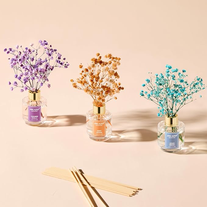 Airkeep Reed Diffuser Set of 3, Ocean Breeze Sweet Orange Cashmere Vanilla Oil - Image 6