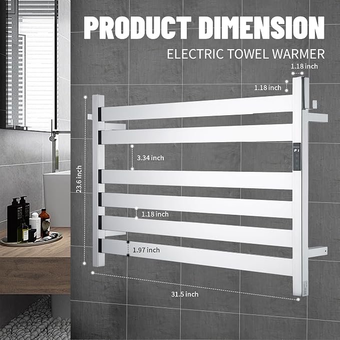 K&KALONZO Towel Warmer for Bathroom, Wall-Mounted 6-Bar Heated Towel Rack - Image 4