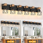 FadimiKoo 6-Light Farmhouse Bathroom Lighting Fixtures, Wood Black Vanity - Image 4