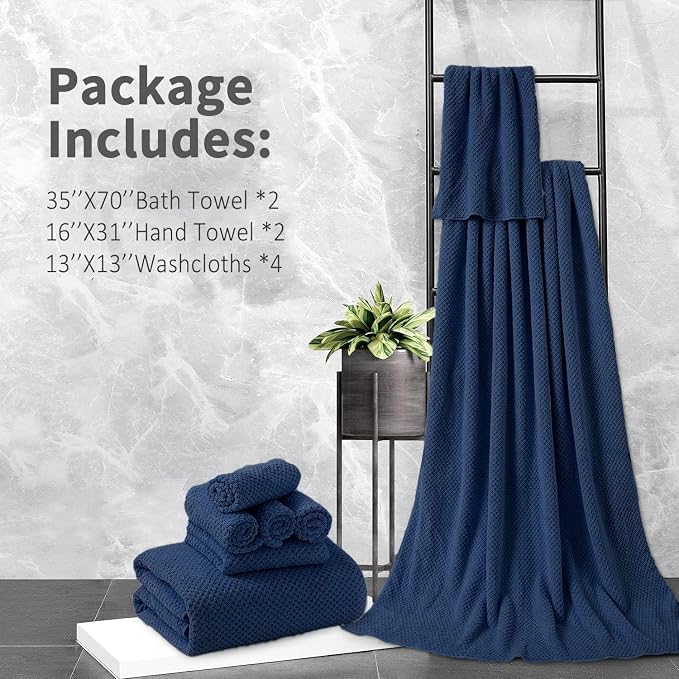8 Piece Bathroom Towel Set Navy Blue |2 Oversized Large Bath Towels Sheet - Image 7