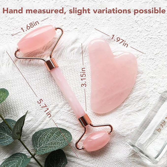 huefull Face Massager Rose Quartz Face Roller & Gua Sha Facial Tool Set - Image 5
