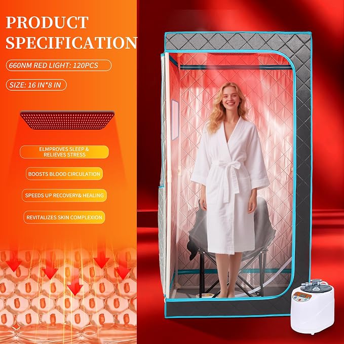 Portable Steam Sauna– Red Light Therapy Home Sauna Tent - Image 7